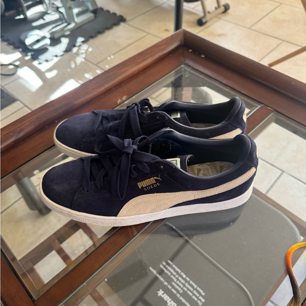 Puma Suede Athletic Shoes - Navy and White